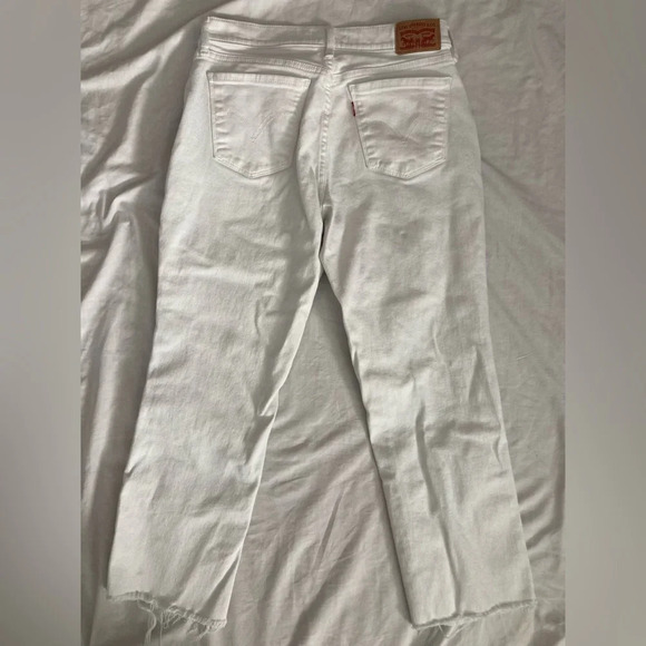 Levi’s 505 Straight Leg Cropped Mid Rise White Jeans Size 29 - Picture 3 of 8